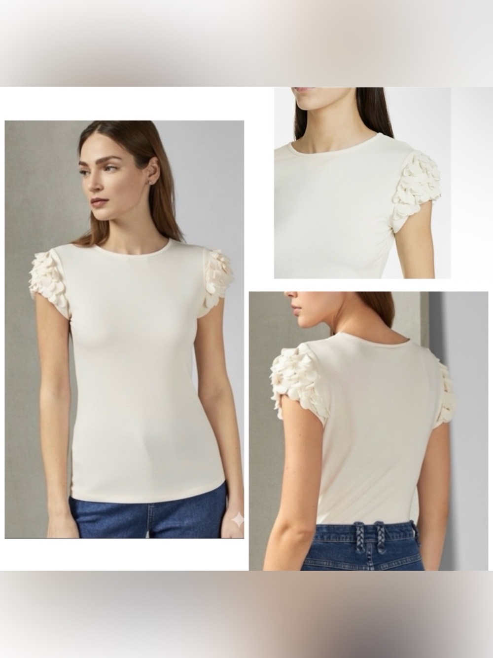 NWT- TED BAKER FLORAL APPLIQUE SLEEVE IVORY TEE